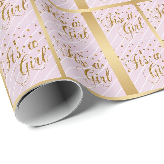 Det är en Flicka-Rosa- och Guld-konfetti-punkt Presentpapper (Rullad Hörn)