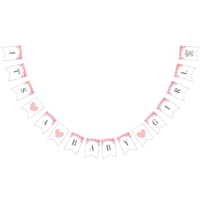 Det är en Flicka Rosa Peony Blommigt Shower Sprink Vimplar (Alla)