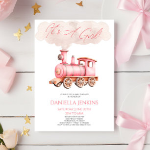 Det är en flicka! Rosa Vintage Tåg Baby Shower Inbjudningar