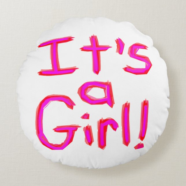 Det är en flicka! rund kudde (Framsidan)