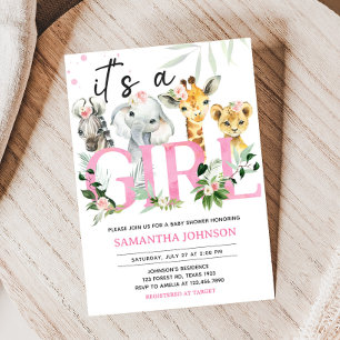 Det är en flicka Safari Animals Baby Shower Inbjudningar