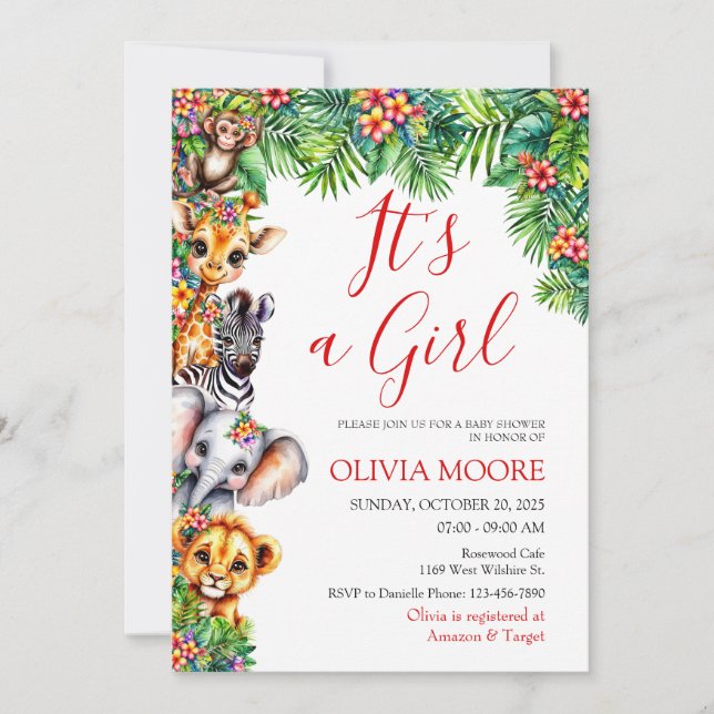 Det är en flicka Safari Baby Shower Inbjudningar (Framsida)