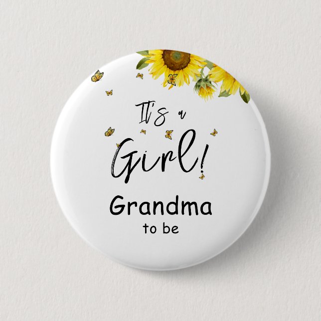 Det är en flicka! Solblommor & Butterfly Grandma t Knapp (Framsida)