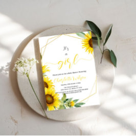 Det är en flicka! Solrosbabyskor för vattenfärg Inbjudningar