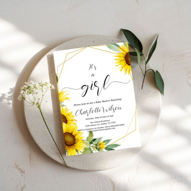 Det är en flicka! Solrosbabyskor för vattenfärg Inbjudningar (Skapare uppladdad)