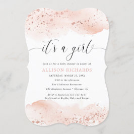 Det är en flicka som har en vattenfärg i ro guld inbjudningar