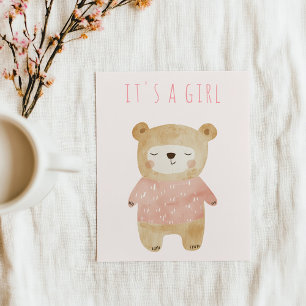 Det är en flicka som sömnig söt Bear Rosa Baby Sho Inbjudningar