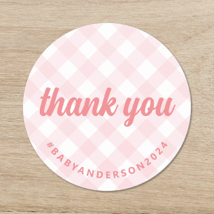 Det är en flicka Tack Gingham Baby Shower Runt Klistermärke