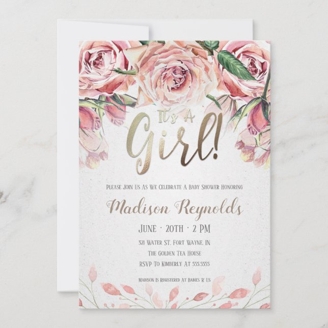 Det är en flicka - Tea Party Baby Shower-inbjudan Inbjudningar (Framsida)