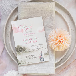 Det är en flicka, Watercolor Woodland Bunny Baby S Inbjudningar