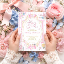 Det är en flicka Whimsical Bow Floral Baby Shower
