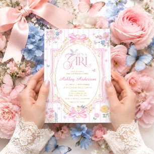 Det är en flicka Whimsical Bow Floral Baby Shower Inbjudningar