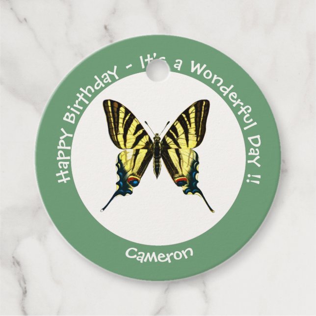 Det är en Födelsedagsfest för Skrussvanselfjäril. Gåvor Etiketter (Framsida)