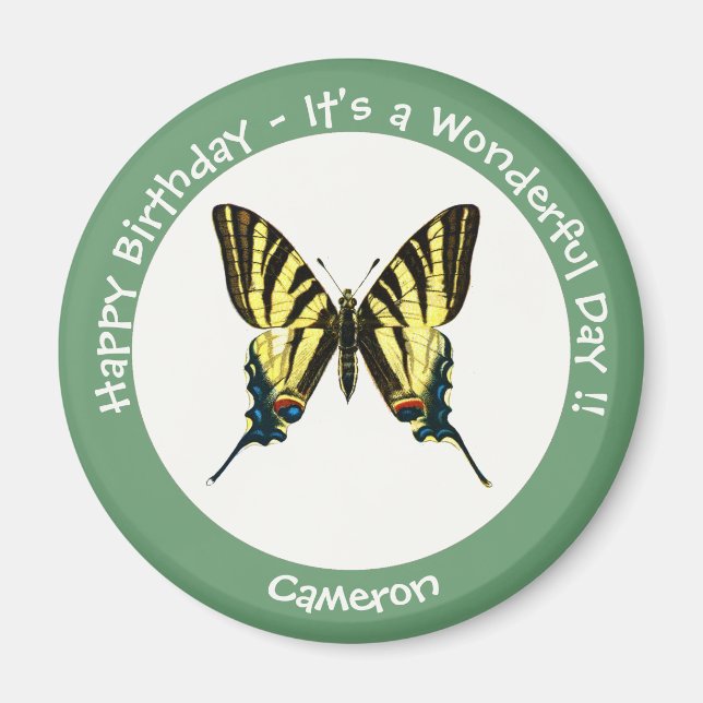 Det är en Födelsedagsfest för Skrussvanselfjäril. Magnet (Framsidan)