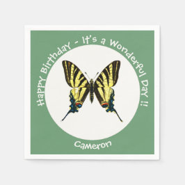 Det är en Födelsedagsfest för Skrussvanselfjäril. Pappersservett