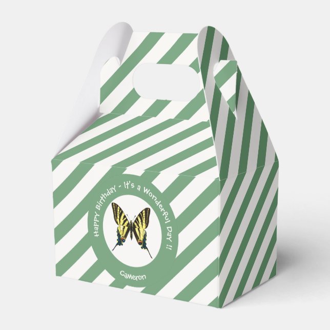 Det är en Födelsedagsfest för Skrussvanselfjäril. Presentaskar (Baksidan Sidan)