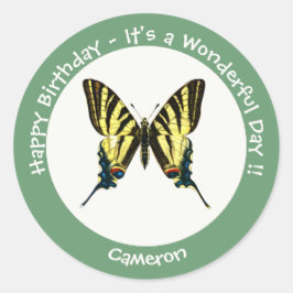 Det är en Födelsedagsfest för Skrussvanselfjäril. Runt Klistermärke