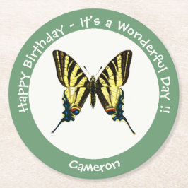 Det är en Födelsedagsfest för Skrussvanselfjäril. Underlägg Papper Rund