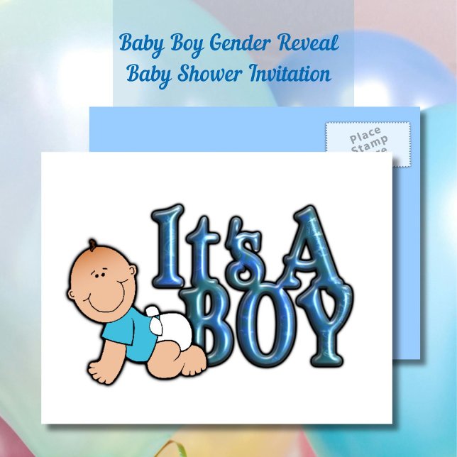 Det är en Gender Reveal | Inbjudan till babyvisnin (It's a Boy Gender Reveal Postcard | Baby Shower Invitation)