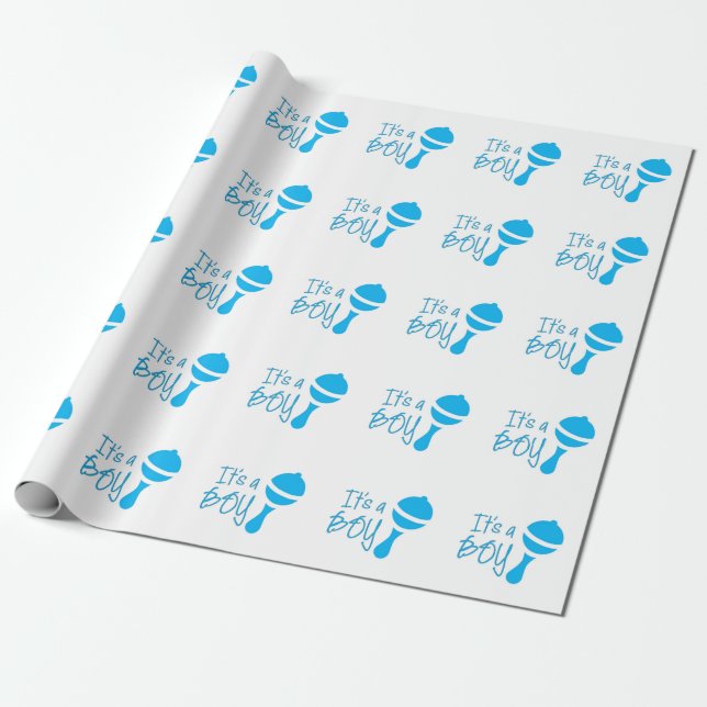 Det är en Gender som visar Baby Shower Blue Presentpapper (Utrullad)