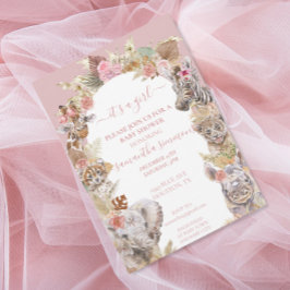 Det är en Girl Boho Tropical Safari Jungle Animals Inbjudningar