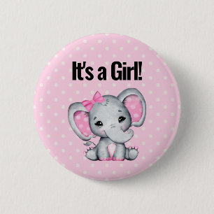 Det är en Girl Cute Rosa Baby Elephant Knapp