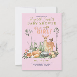 Det är en GIRL! Cute Woodland Baby djur Shower Inv