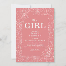 "Det är en GIRL-inbjudan" Rosa Blommigt Baby Showe Inbjudningar