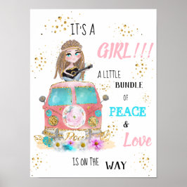 * Det är en GIRL Retro Hippie Baby Shower Poster