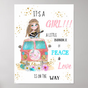 * Det är en GIRL Retro Hippie Baby Shower Poster