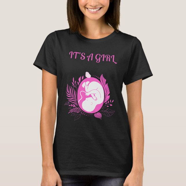 Det är en Girl Rosa Baby Shower Gender Reveal Co. T Shirt (Framsida)