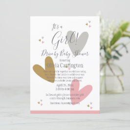 Det är en GIRL Rosa Hearts Drive by Baby Shower Inbjudningar