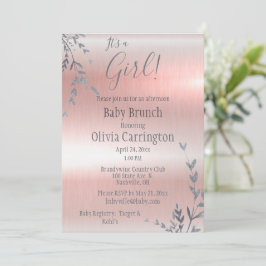 Det är en GIRL Rosa Metallic Baby Shower Brunch Inbjudningar