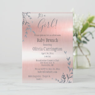 Det är en GIRL Rosa Metallic Baby Shower Brunch Inbjudningar