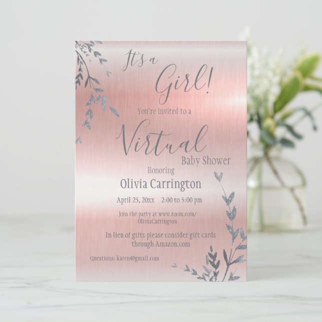Det är en GIRL Rosa Metallic Virtuell Baby Shower Inbjudningar (Stående Fram)