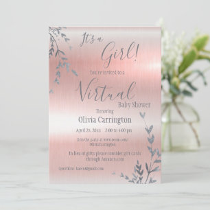 Det är en GIRL Rosa Metallic Virtuell Baby Shower Inbjudningar