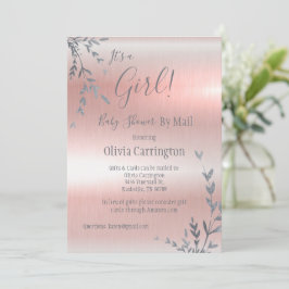 Det är en GIRL-Rosa, metallisk babyskor efter brev Inbjudningar