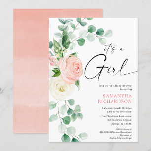 Det är en Girl vår blommigt greenery eucalyptus ba Inbjudningar