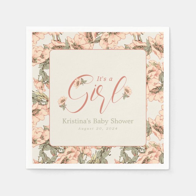 Det är en Girl Vild Ro Rosa Botanical Pappersservett (Framsidan)