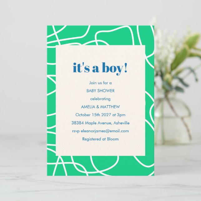 Det är en Grönt Modern Line Art Baby Shower Inbjudningar (Stående Fram)