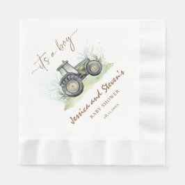 Det är en Grönt Tractor Baby Shower Papper Pappersservett