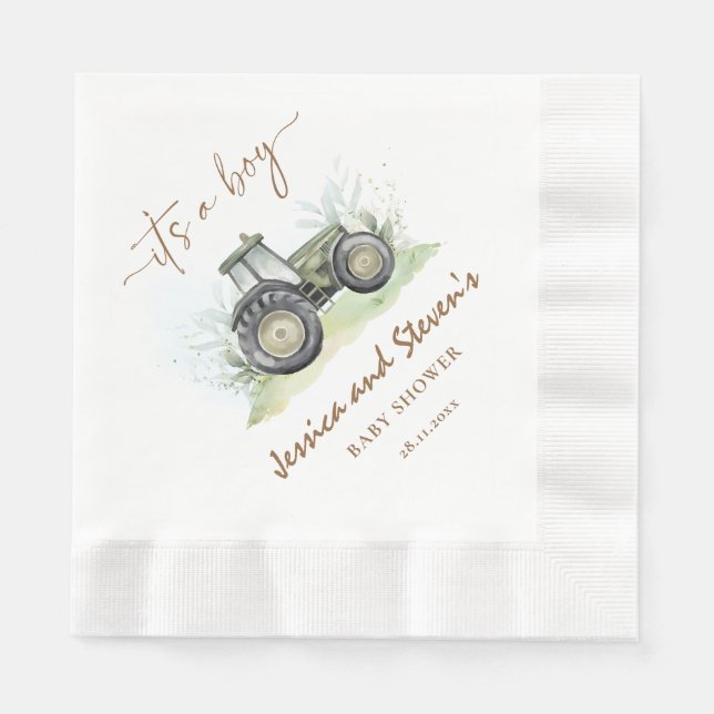 Det är en Grönt Tractor Baby Shower Papper Pappersservett (Framsidan)