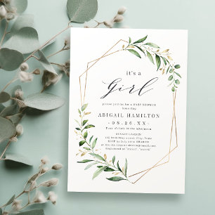 Det är en Guld Geometric Baby Shower för flicka Gr Inbjudningar
