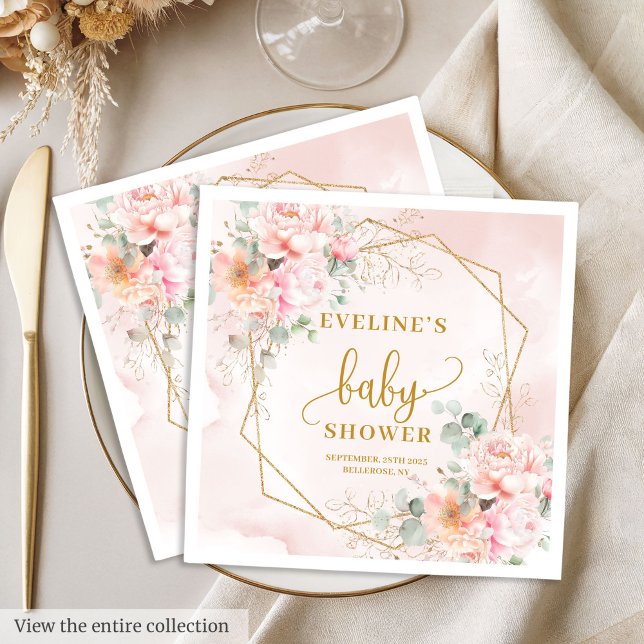 Det är en guld peonies baby-blöjor från , mjuk ros pappersservett (It’s a Girl soft pink gold peonies baby napkins

)