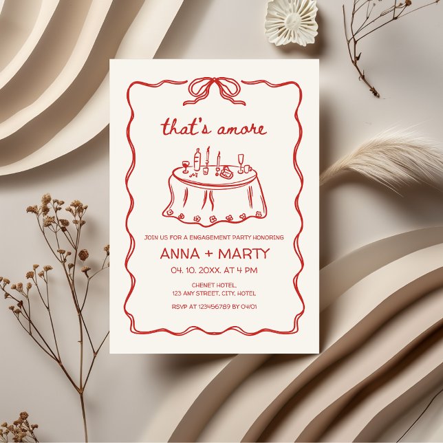 Det är en handillustrerad röd Förlovningsfest Inbjudningar (That's amore Hand-drawn Hand-illustrated Engagement Party Invitation)
