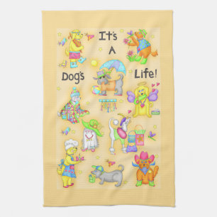 Det är en Hundar Life Stollig Funny Dogs Gult Kökshandduk