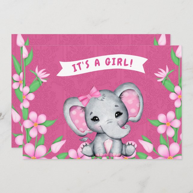 Det är en inbjudan till Elephant Baby Shower. (Fram/baksida)