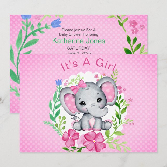 Det är en inbjudan till Elephant Baby Shower. (Fram/baksida)
