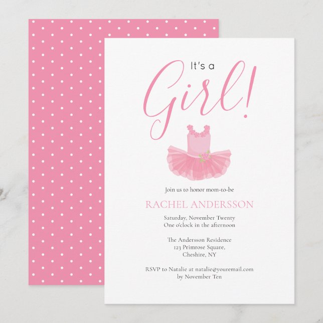 Det är en inbjudan till Rosa Baby Shower för flick (Fram/baksida)