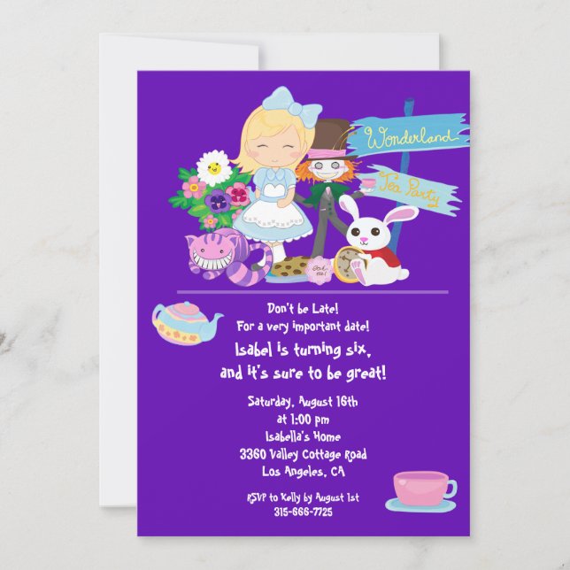 Det är en inbjudan till Wonderland Birthday Tea Pa (Framsida)